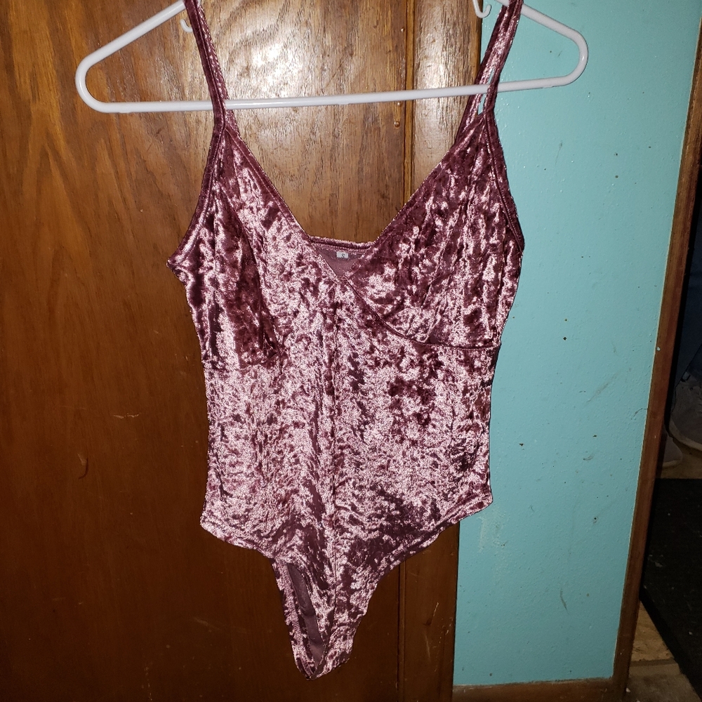Pink faux velvet bodysuit